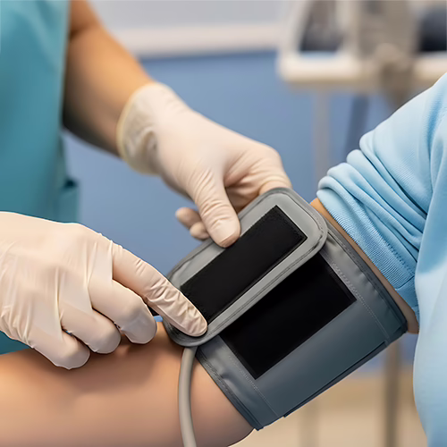 Doctor checking arterial blood pressure before procedure